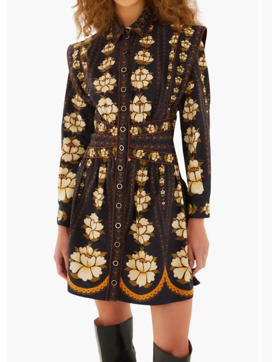 FARM Rio Dresses & Skirts - FARM Rio Floral Button-Up Long Sleeve Dress in black Size L